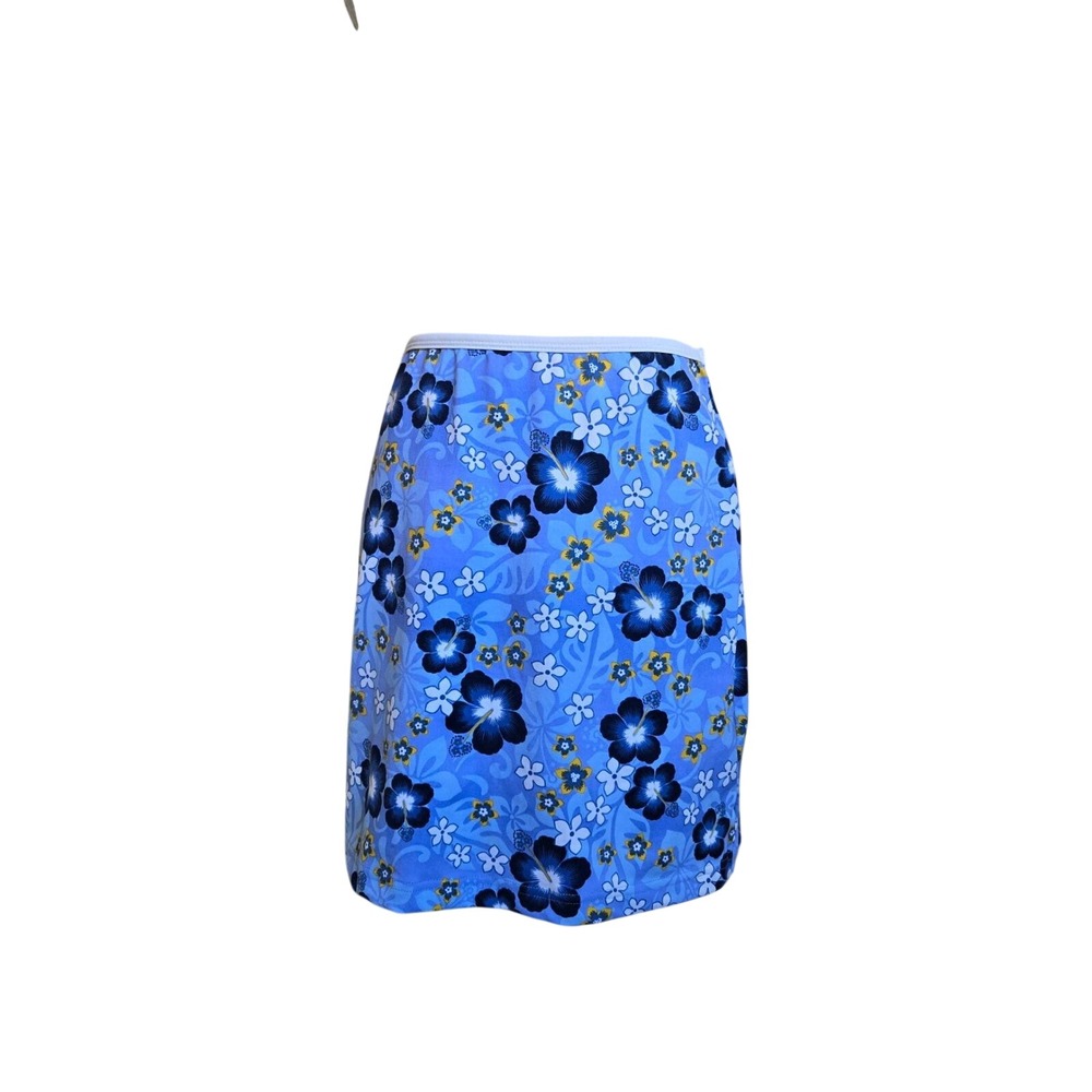 Vtg y2k Anchor Blue Floral Mini Skirt Stretchy Floral Beach Blue Hibiscus Womens